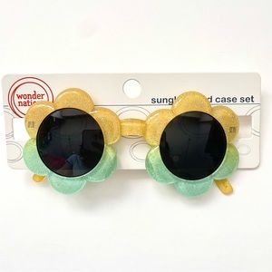 Girls Daisy Yellow Green Glitter Sunglasses - Supercute!